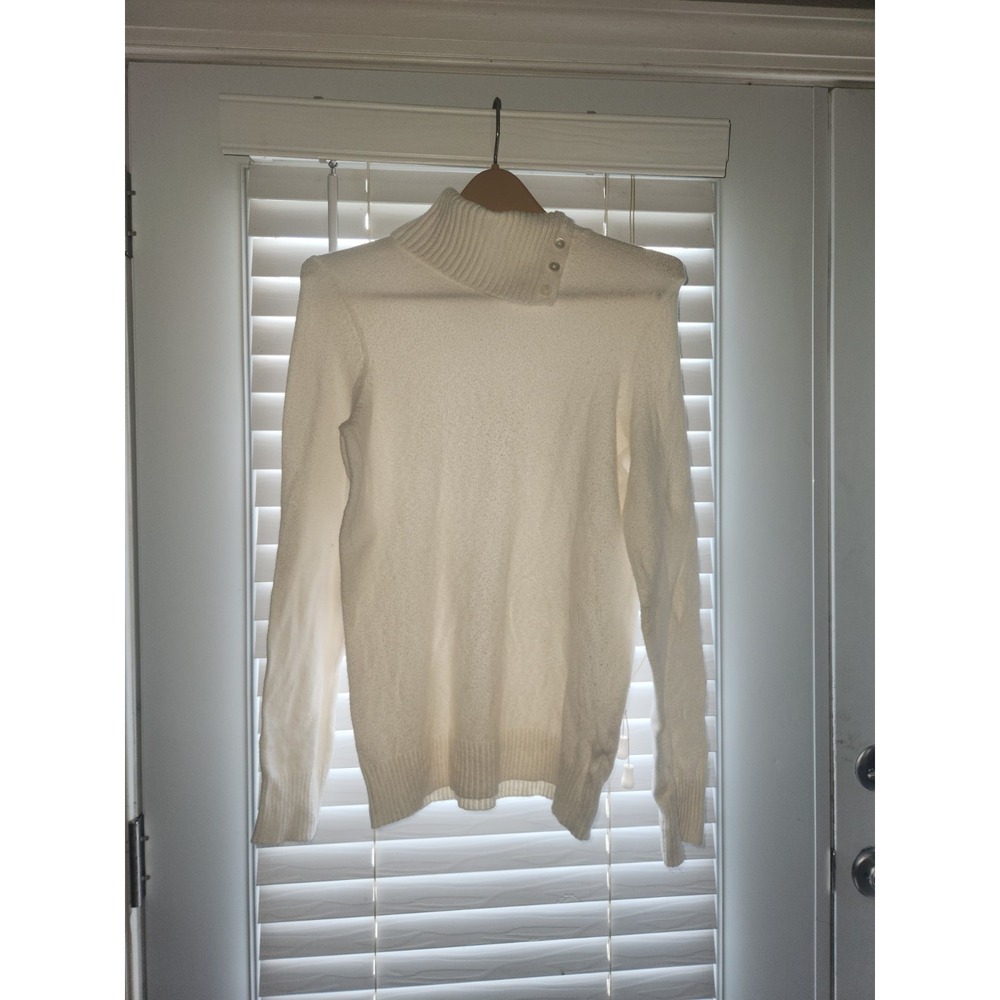 Vintage GAP Cozy Ribbed Button-Neck Turtleneck Sweater - Ivory Small Holiday '09